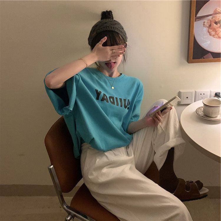 [littlecrab] Kaos Oversize Sunday Sablon Weekend Stop T-shirt Unisex Simple Aesthetic Tosca Baju Santai Korean Style