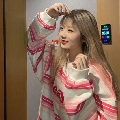 [littlecrab] Sweater Oversize Spear Youth Ombre Pink Biru Bordir Bludru Simple Aesthetic Sweatshirt Couple Unisex Korean Style