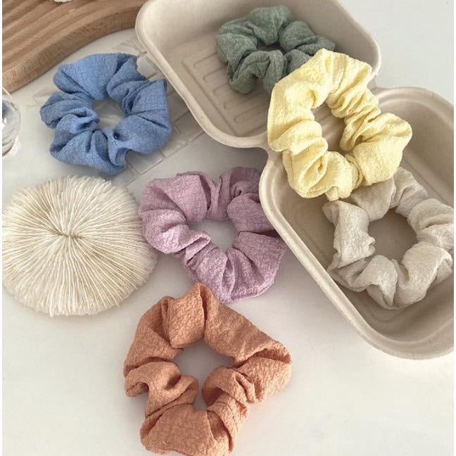 HR- Ikat Rambut Scrunchie Satin Silk Kain Crepe Warna Pastel IMPORT Korea Aksesoris Fashion Wanita