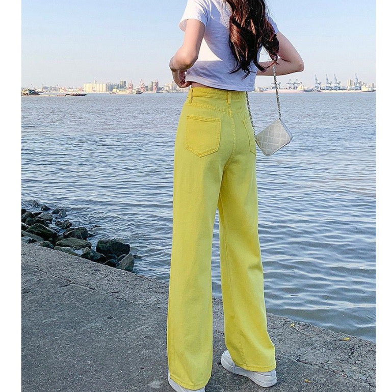 [littlecrab] Celana Jeans Panjang Colorful Pink Hijau Kuning Coklat Loose Jeans Korean Style Highwaist Simple Elegan Import Premium Long Pants Casual