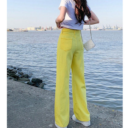 [littlecrab] Celana Jeans Panjang Colorful Pink Hijau Kuning Coklat Loose Jeans Korean Style Highwaist Simple Elegan Import Premium Long Pants Casual