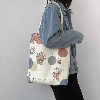Pekanbaru Tote Bag Tas Samping Kanvas Totebag  Karakter Kartun Lucu Wanita Fashion