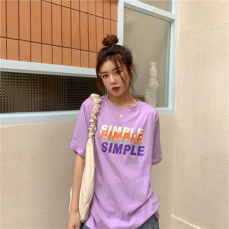 [littlecrab] Kaos Oversize Simple Lilac Putih Sablon Huruf Colorful Shadow T-shirt Aesthetic Unisex Polos Simpel Korean Style