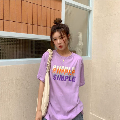 [littlecrab] Kaos Oversize Simple Lilac Putih Sablon Huruf Colorful Shadow T-shirt Aesthetic Unisex Polos Simpel Korean Style