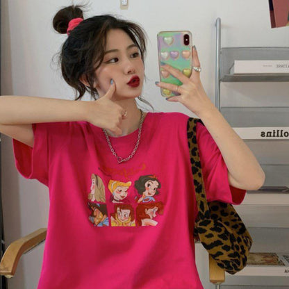 [littlecrab] Kaos Oversize Princess Family Califocess T-shirt Motif Puzzle Tuan Putri Snow White Jasmine Simple Aesthetic Couple Unisex Korean Style