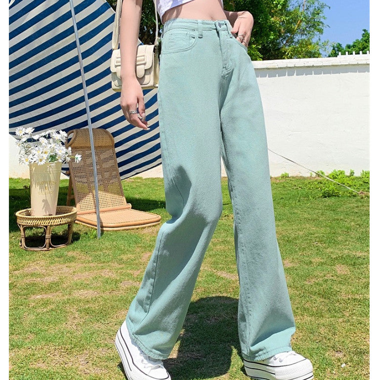 [littlecrab] Celana Jeans Panjang Colorful Pink Hijau Kuning Coklat Loose Jeans Korean Style Highwaist Simple Elegan Import Premium Long Pants Casual