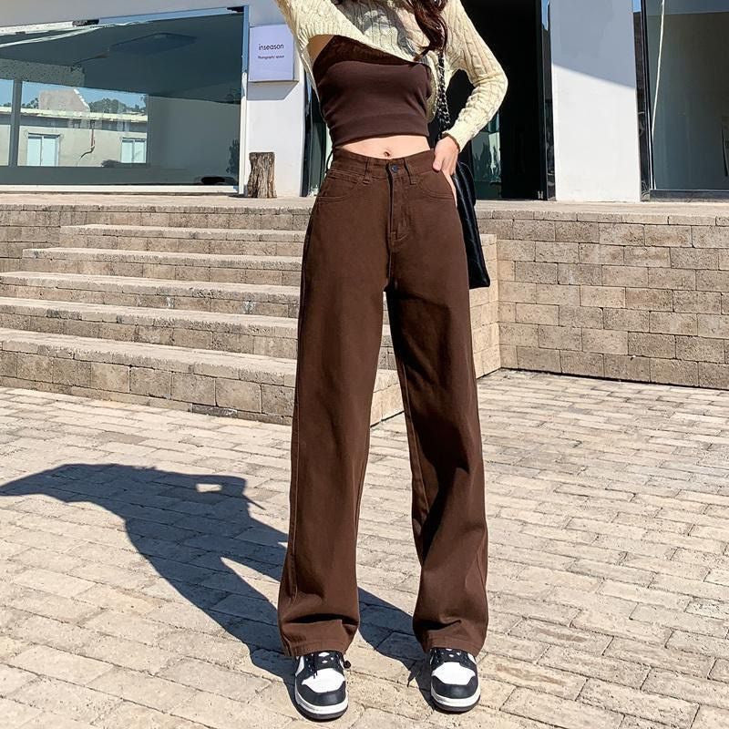 [littlecrab] Celana Jeans Panjang Colorful Pink Hijau Kuning Coklat Loose Jeans Korean Style Highwaist Simple Elegan Import Premium Long Pants Casual
