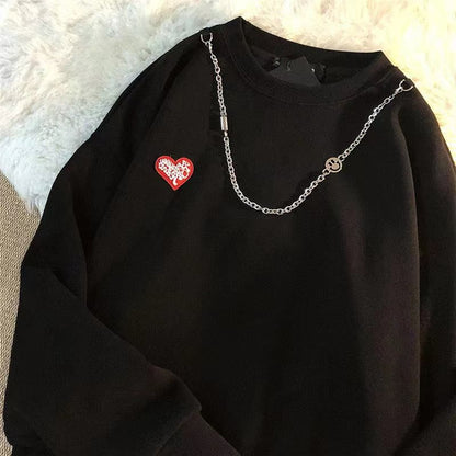 [littlecrab] Kaos Lengan  Panjang Love Mini Kecil With Additional Chain Tambahan Jahitan Baju Bawah Sweater Couple Unisex Berkualitas Street Style Rantai Korean Style