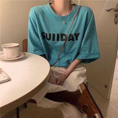 [littlecrab] Kaos Oversize Sunday Sablon Weekend Stop T-shirt Unisex Simple Aesthetic Tosca Baju Santai Korean Style