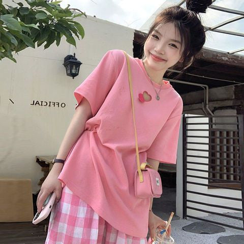 [littlecrab] Setelan Wanita Daily Set Pink Love Celana Square One Set Oversize Pinky Girl Simple Aesthetic Korean Style