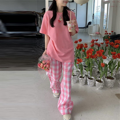 [littlecrab] Setelan Wanita Daily Set Pink Love Celana Square One Set Oversize Pinky Girl Simple Aesthetic Korean Style