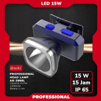Pekanbaru Senter Kepala Led Aoki Ak 3678L / Ak 3688L 15W Headlamp