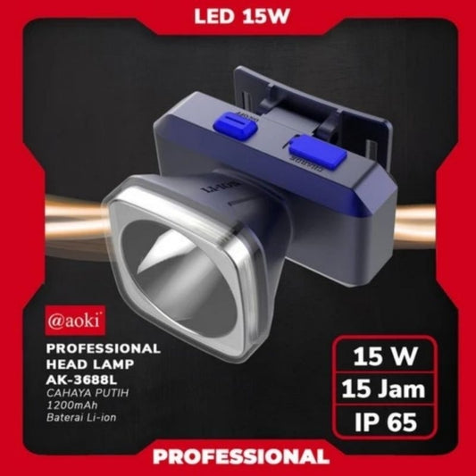Pekanbaru Senter Kepala Led Aoki Ak 3678L / Ak 3688L 15W Headlamp