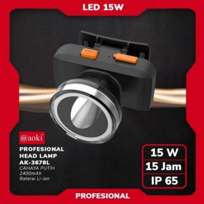 Pekanbaru Senter Kepala Led Aoki Ak 3678L / Ak 3688L 15W Headlamp