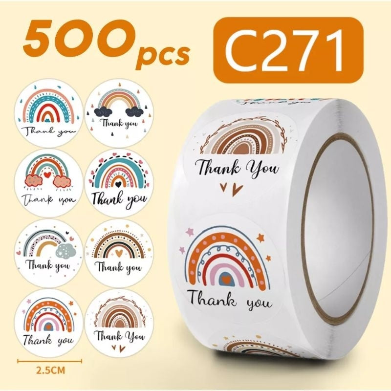 1 ROLL Stiker Label Thank You (500 Pcs) Sticker Ucapan Bulat Tempel Label Colorfull 2,5 cm
