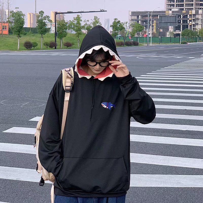 [littlecrab] Hoodie Oversize Motif Hiu Hitam Biru Premium Funny Shark Bahan Tebal Berkualitas Hoodie Ikan Topi Gigi Trending Korean Style