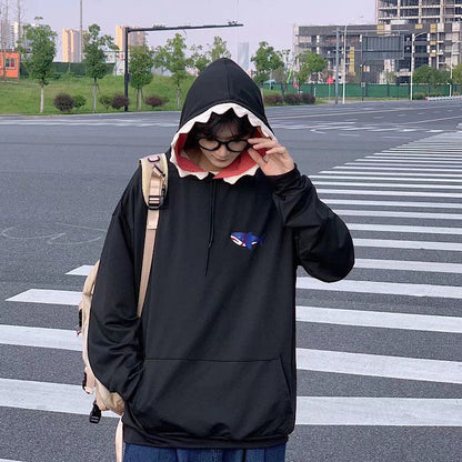[littlecrab] Hoodie Oversize Motif Hiu Hitam Biru Premium Funny Shark Bahan Tebal Berkualitas Hoodie Ikan Topi Gigi Trending Korean Style