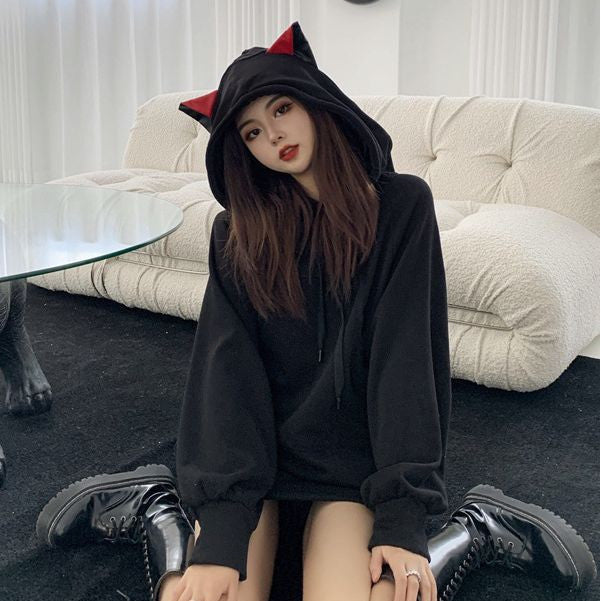 [littlecrab] Hoodie Oversize Hitam Merah Evil Premium Cute Devil Bahan Tebal Berkualitas Hoodie Malaikat Maut Unik Trending Korean Style