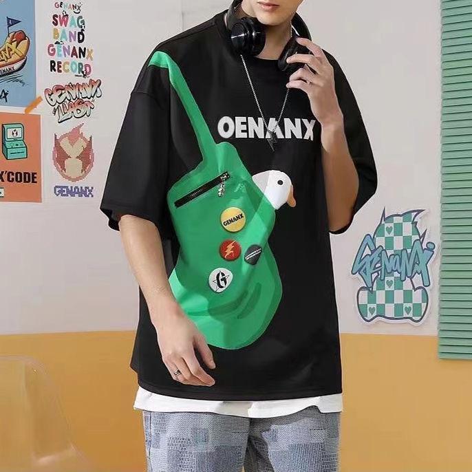 [littlecrab] Kaos Oversize Bebek Genanx Kantong Tas Kaus Gambar 3d Waistbag Ducky Baju Serbaguna Motif Unik Tshirt With Bag