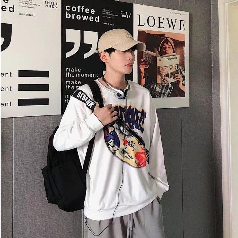 [littlecrab] Sweater Oversize Genanx Sling Bag Kantong Tas Lengan Panjang Sweatshirt Gambar 3d Waistbag Baju Outer Serbaguna Motif Swag Unisex Genanx Sweater With Bag