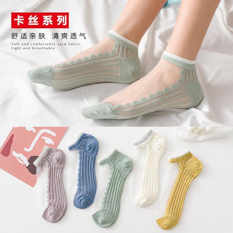[littlecrab] Kaos Kaki Soft Semi Transparan Women Socks Jaring Kaus Kaki Berkualitas Korean Style Colorful Pastel Renda Aesthetic Clear
