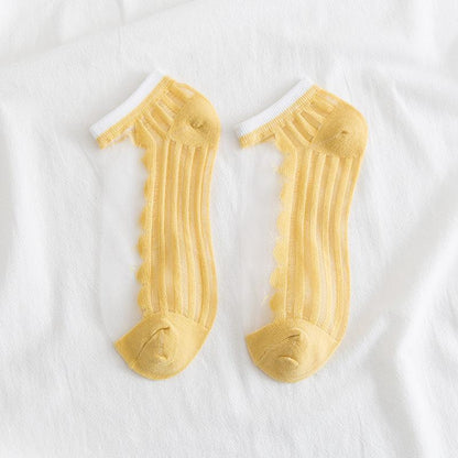 [littlecrab] Kaos Kaki Soft Semi Transparan Women Socks Jaring Kaus Kaki Berkualitas Korean Style Colorful Pastel Renda Aesthetic Clear