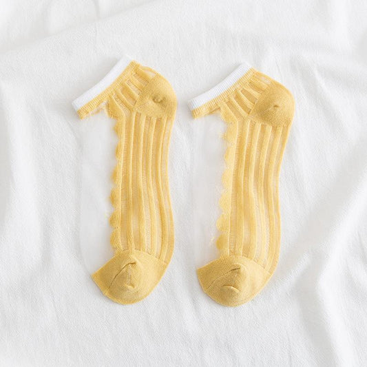 Pekanbaru Kaos Kaki Soft Semi Transparan Women Socks Jaring Kaus Kaki Berkualitas Korean Style Colorful Pastel Renda Aesthetic Clear
