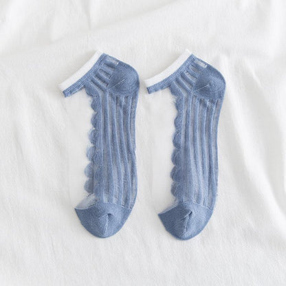 [littlecrab] Kaos Kaki Soft Semi Transparan Women Socks Jaring Kaus Kaki Berkualitas Korean Style Colorful Pastel Renda Aesthetic Clear