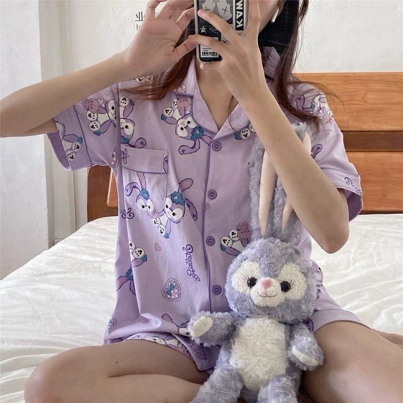 [littlecrab] Baju Tidur Set Kemeja Lengan Pendek Celana Pendek Piyama Setelan Full Pattern Piyama Kancing Depan Unik Motif Lucu Korean Style Sleep Wear Hot Pants Model Shirt