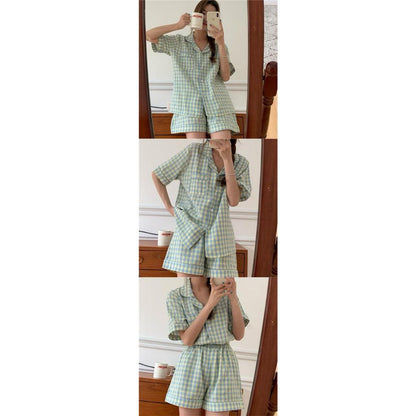 [littlecrab] Baju Tidur Set Kemeja Lengan Pendek Celana Pendek Piyama Setelan Full Pattern Piyama Kancing Depan Unik Motif Lucu Korean Style Sleep Wear Hot Pants Model Shirt