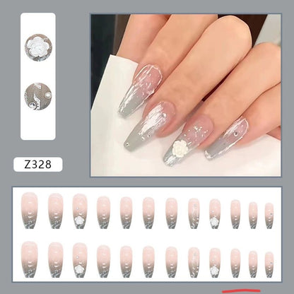 Pekanbaru (24Pcs Free Lem) Kuku Palsu Murah Tahan Air Fashion Nail Art 3D Korea Fake Nails Manicure