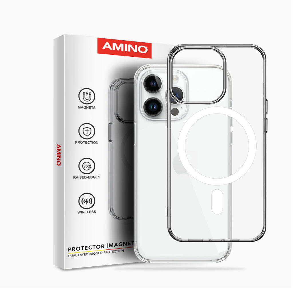 Magnetic Case Iphone Original AMINO Untuk Iphone 11 12 13 14 15 Pro Max Plus Clear Hybrid Bumper