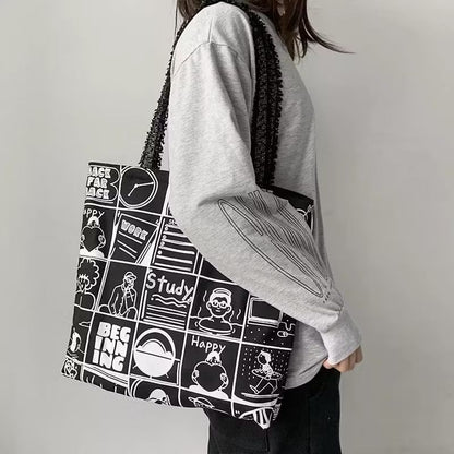 Pekanbaru Tote Bag Tas Samping Kanvas Totebag  Karakter Kartun Lucu Wanita Fashion