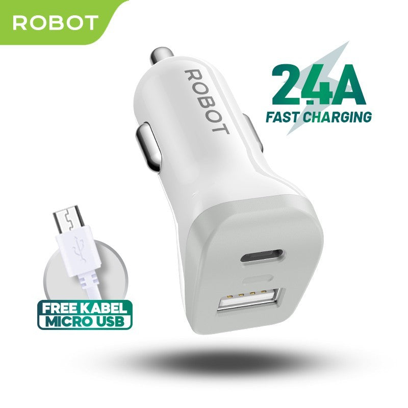 Pekanbaru Car Charger Robot Rt-C09 (Usb + Type C Port) 2.4A