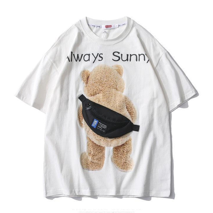 [littlecrab] Kaos Oversize Teddy Bear Sling Bag Always Sunny Beruang Tas Kantong Kaus Gambar 3d Waistbag Baju Serbaguna Motif Unik Tshirt With Bag