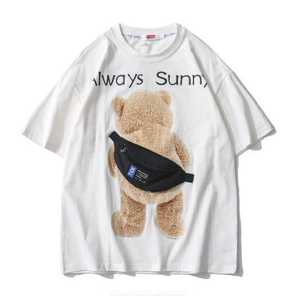 [littlecrab] Kaos Oversize Teddy Bear Sling Bag Always Sunny Beruang Tas Kantong Kaus Gambar 3d Waistbag Baju Serbaguna Motif Unik Tshirt With Bag