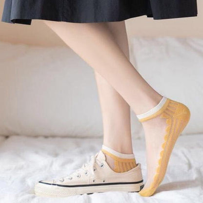 [littlecrab] Kaos Kaki Soft Semi Transparan Women Socks Jaring Kaus Kaki Berkualitas Korean Style Colorful Pastel Renda Aesthetic Clear