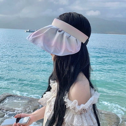 [littlecrab] Topi Ombre Anti Sinar UV Fisherman Warna Pastel Aesthetic Bando Multifungsi Ringan Motif Kerang Pelangi UPF 50+ Sun Hat Topi Bando Serap Keringat Visors Korean Style