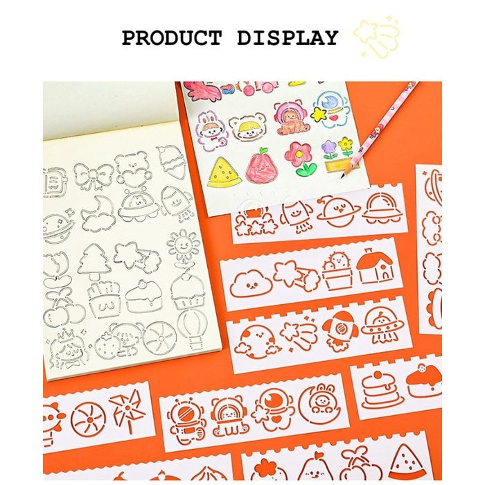 4 PCS Kertas jiplak, DIY Kartu jiplak cetakan kartun,Hollow panting template menggambar