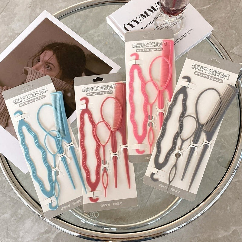 1 Set Sisir Styling Rambut 4 in 1 Alat Styling Sanggul Konde Kepang Rambut Sisir Rambut Salon 4in1