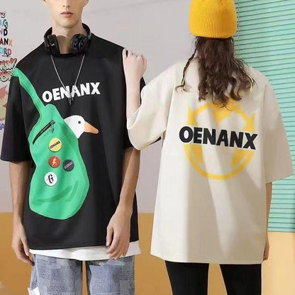 [littlecrab] Kaos Oversize Bebek Genanx Kantong Tas Kaus Gambar 3d Waistbag Ducky Baju Serbaguna Motif Unik Tshirt With Bag