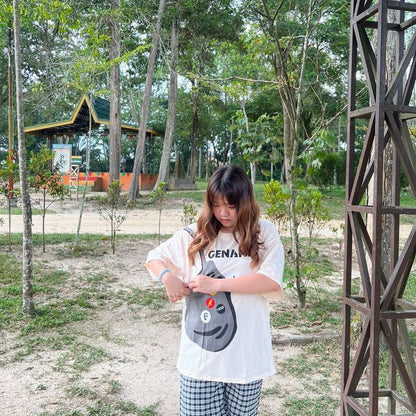 [littlecrab] Kaos Oversize Bebek Genanx Kantong Tas Kaus Gambar 3d Waistbag Ducky Baju Serbaguna Motif Unik Tshirt With Bag