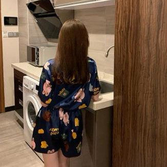 [littlecrab] Baju Tidur Licin Lengan Pendek Celana Pendek Satin Setelan Full Pattern Piyama Cartoon Unik Lucu Korean Style Sleep Wear Hot Pants Kaos Aesthetic