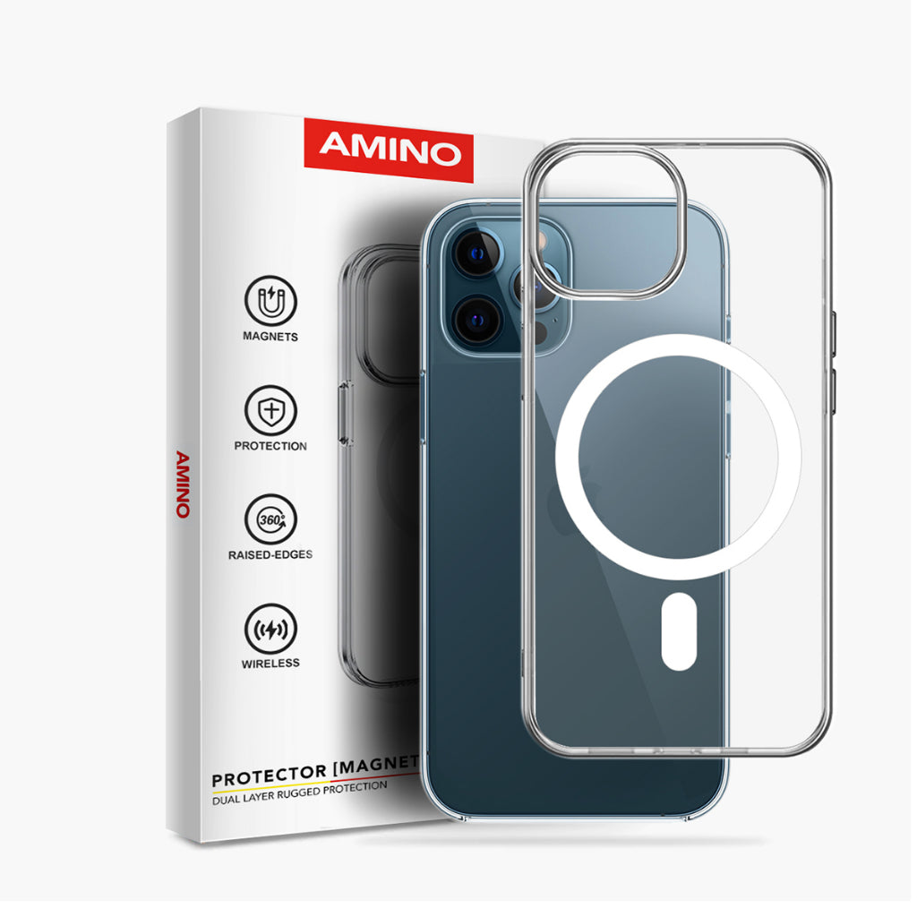 Magnetic Case Iphone Original AMINO Untuk Iphone 11 12 13 14 15 Pro Max Plus Clear Hybrid Bumper