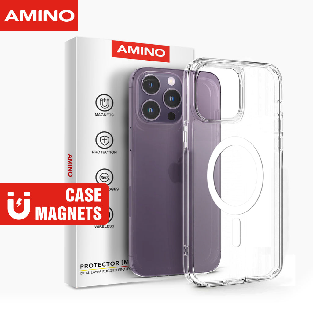 Magnetic Case Iphone Original AMINO Untuk Iphone 11 12 13 14 15 Pro Max Plus Clear Hybrid Bumper