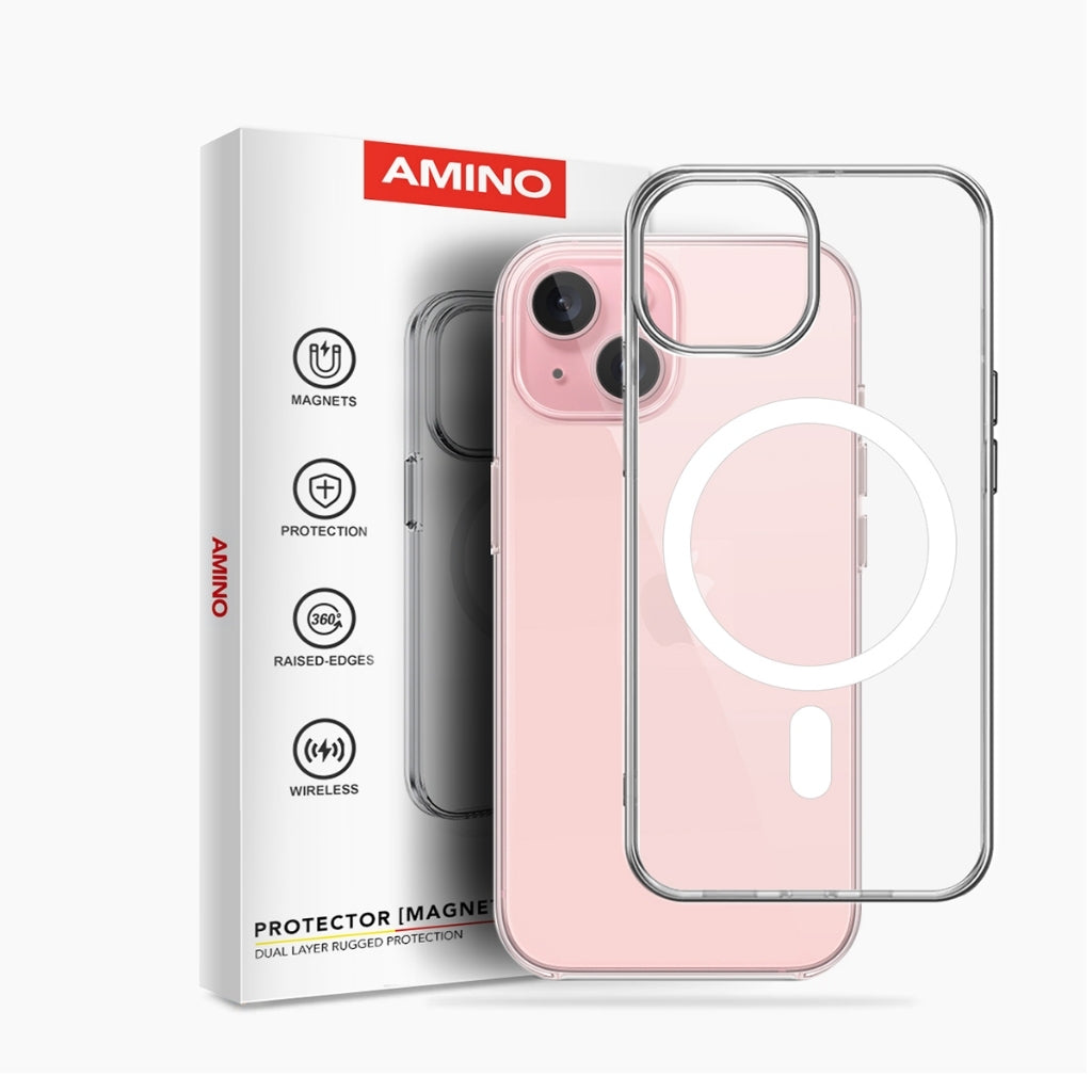 Magnetic Case Iphone Original AMINO Untuk Iphone 11 12 13 14 15 Pro Max Plus Clear Hybrid Bumper