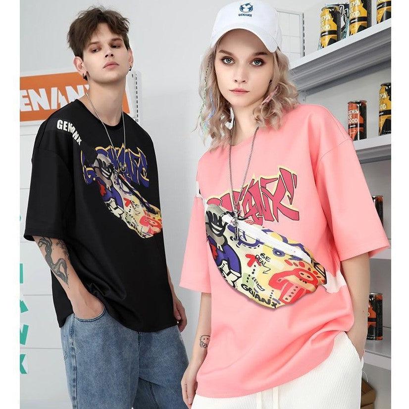 [littlecrab] Kaos Oversize Kantong Tas Kaus Gambar 3d Waistbag Baju Serbaguna Motif Swag Genanx Tshirt With Bag