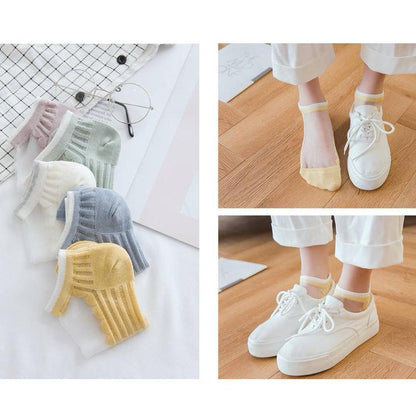 [littlecrab] Kaos Kaki Soft Semi Transparan Women Socks Jaring Kaus Kaki Berkualitas Korean Style Colorful Pastel Renda Aesthetic Clear