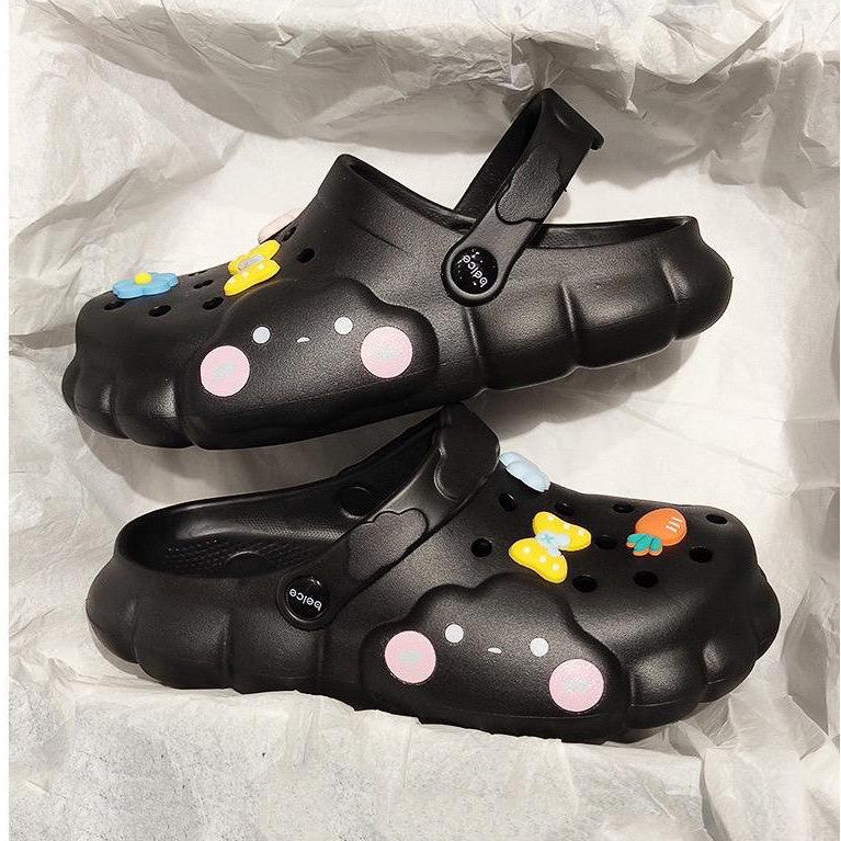 [littlecrab] Sandal Lobang Motif Awan Jibbitz Pita Bunga Wortel Sendal Eva Anti Air Unik Lucu Classic Korean Style