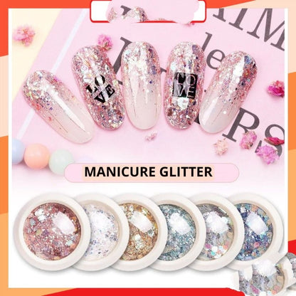 Pekanbaru Bubuk Glitter Manik Sequin Kristal Campur Warna Kutek Gel Uv Dekorasi Nail Art